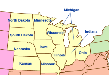 美国中西部地图